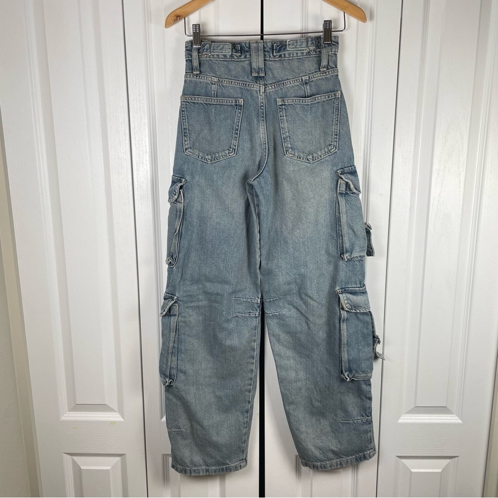 Zara Barrel Baggy Jeans Women’s 0 Blue Faded Utility Cargo Multipocket Y2K - Picture 5 of 16